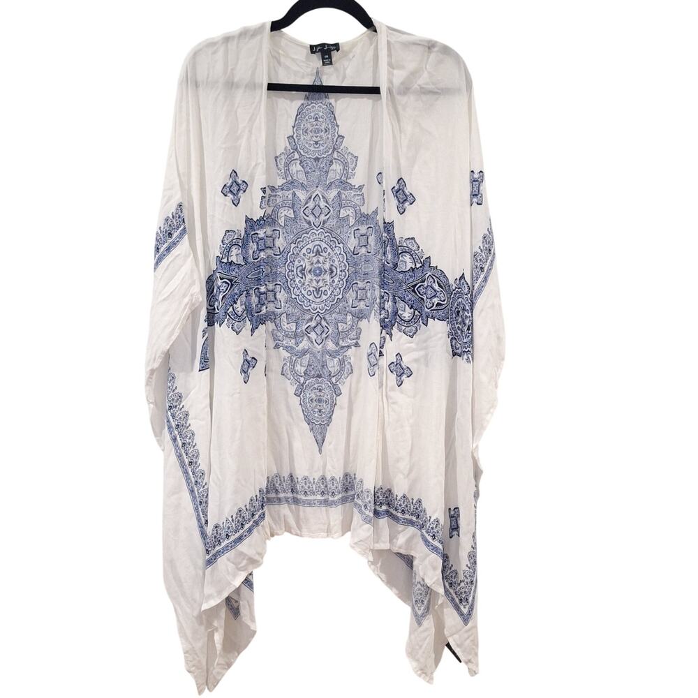 J for Justify Kimono Cardigan White/Blue Porcelain Print OS